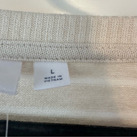 Gap Sweater Womens Large Beige White Striped Stretch New Scoop Neck - Picture 8 of 10